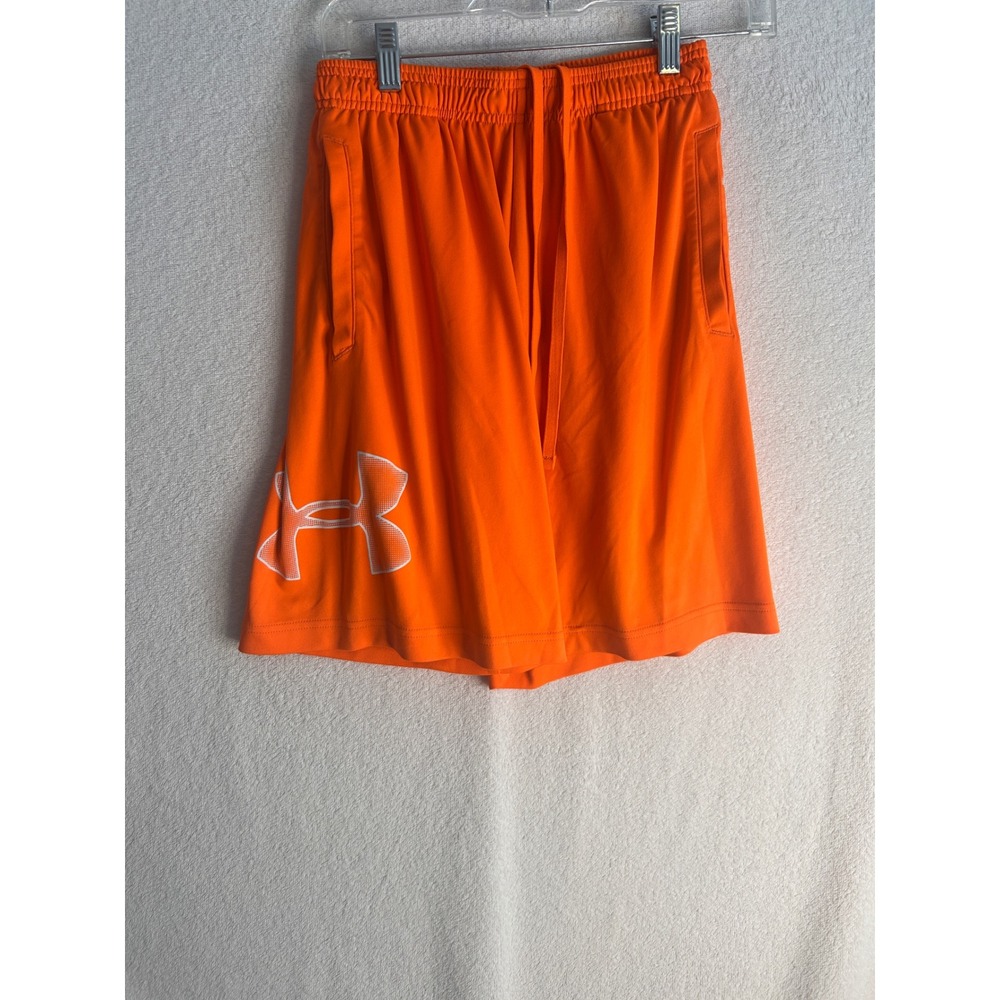 Under Armour Mens Orange Athletic Shorts Loose Fit Training Gym Pockets Small